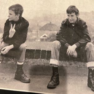 Canvas shirt in sizes M L and XL. Classic image. punk kids flashing peace sign